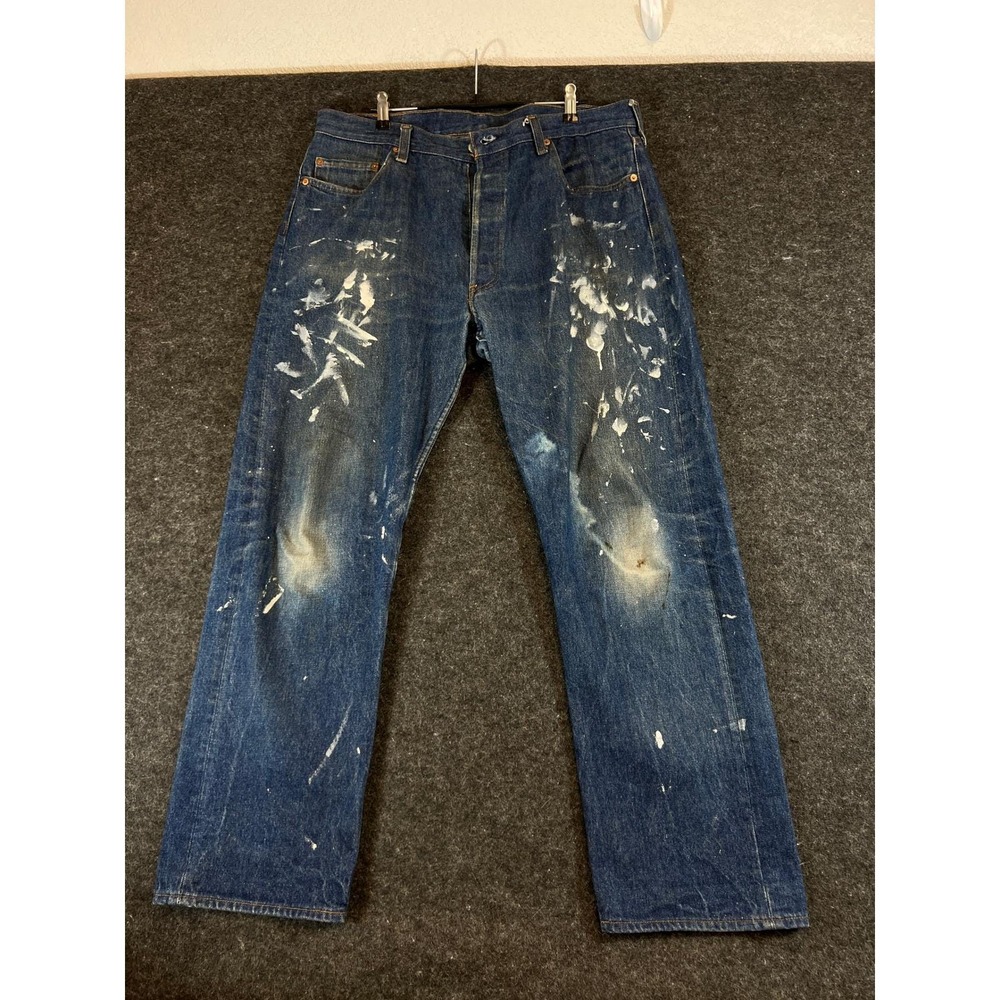 Vintage Levis 501 Dark Wash Jeans Paint Splatter Button Fly USA 38x32 70s 80s
